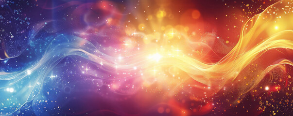 A dynamic energetic background featuring radiant waves of light and energy pulses in vivid colors, creating a sense of excitement.