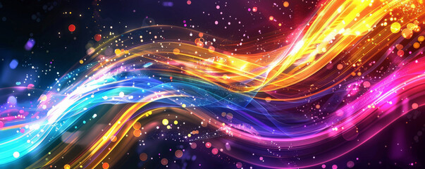 A dynamic energetic background featuring radiant waves of light and energy pulses in vivid colors, creating a sense of excitement.