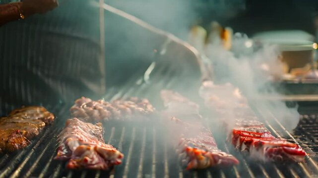A person using tongs to grill meat on a grill, Mastering the art of grilling meats to perfection