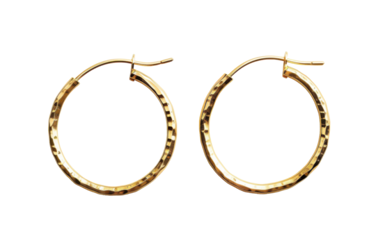 Hoop Earrings with Hammered Metal Isolated on Transparent Background