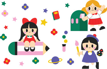 cute girl back to school cartoon