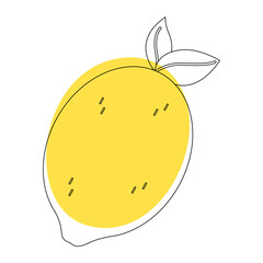 Vector illustration of lemon in simple doodle style. Graphic element isolated on white background. Fruits, berries. Food vector illustration.