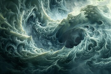Obraz premium Abstract Swirling Green and White Landscape