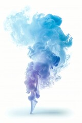 Abstract cloud of blue, cyan and violet ink swirling isolated on a white background.