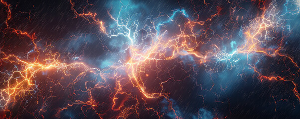 Fototapeta premium A bright energetic background featuring electric currents and glowing lines crisscrossing against a dark backdrop, symbolizing power.
