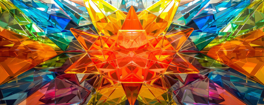 A vivid backdrop featuring a kaleidoscope of colorful geometric shapes, creating a lively and dynamic visual effect.