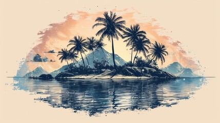 Tropical island with trees	
