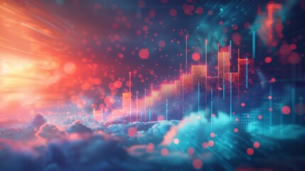 Fototapeta premium Abstract Digital Financial Growth Chart with Futuristic Data Visualization in a Cloudy Sky