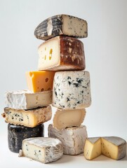 Fototapeta premium Cheese collection. Сlose-up view, a variety of different cheeses, stacked