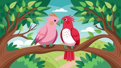 Couple Galah in tree wood vector illustration