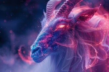 Fantasy illustration of the Capricorn zodiac sign featuring a cosmic goat against a starry sky