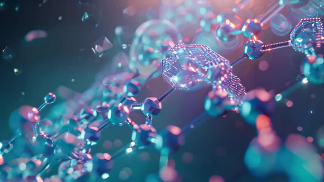 Close-up view of a multitude of nanostructures covered in numerous bubbles, Nanotechnology structures and microscopic technology at work