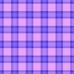 Fashionable vector background check, self tartan fabric pattern. Advertising seamless textile plaid texture in indigo and purple colors.