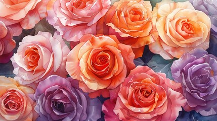Watercolor Painting of Vibrant Roses.