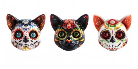 Three sugar skulls of cats