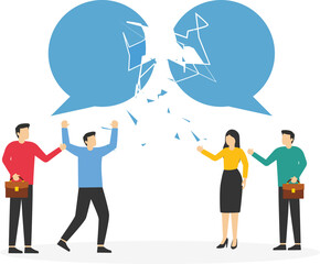 Business team communication breakdown. Symbol of misunderstanding, negotiation problems, miscommunication, argument. Vector illustration

