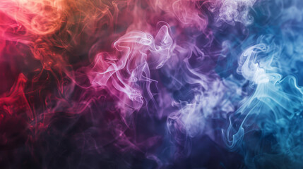 Fototapeta premium Swirling clouds of multicolored smoke create a mesmerizing abstract pattern, blending vibrant hues in a dynamic display.