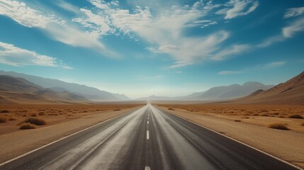 Breathtaking Road Trip Through a Desert Landscape with Clear Blue Skies