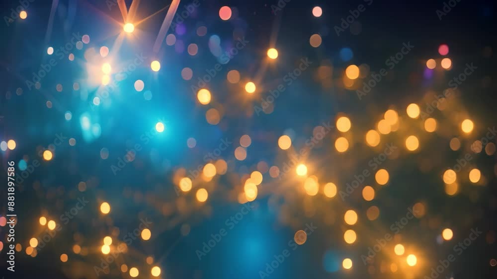 Poster bright blue and yellow background filled with numerous pulsating lights, nodes pulsating with inform