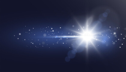 Abstract flash of bright blue glow in outer space. Abstract light background. Vector for web design and illustrations.