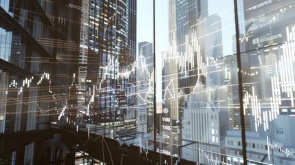 Abstract cityscape with glowing charts and graphs overlaid, representing financial data and market analysis.