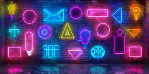 Neon light flat background wall design, game lights, cool wall panels