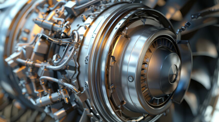 Intricate close-up of a futuristic mechanical engine, highlighting technical elegance, detailed parts, and metallic sophistication.