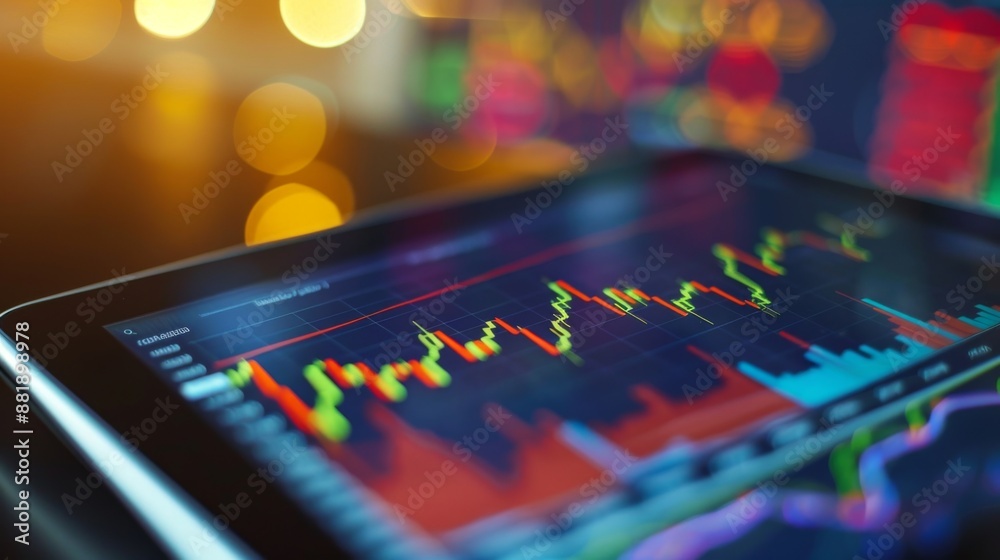 Leinwandbilder a digital tablet displaying a line graph depicting stock market trends and financial analysis data i
