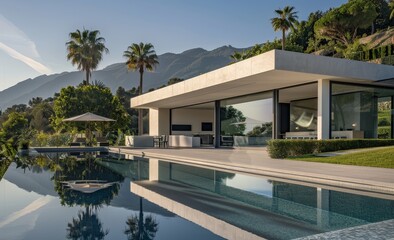 Fototapeta premium a minimal modern luxury house with swimming pool in california