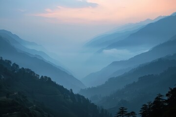 Fototapeta premium misty mountains at sunset