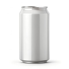 Silver aluminum can on white background, used for beverage storage