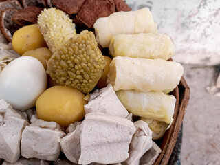 Indonesian Food Baso Tahu Siomay Bandung. Siomai are usually served with a peanut sauce.
