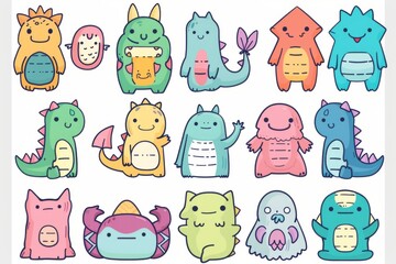 Obraz premium Cute Cartoon Monsters Collection