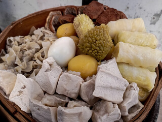 Indonesian Food Baso Tahu Siomay Bandung. Siomai are usually served with a peanut sauce.