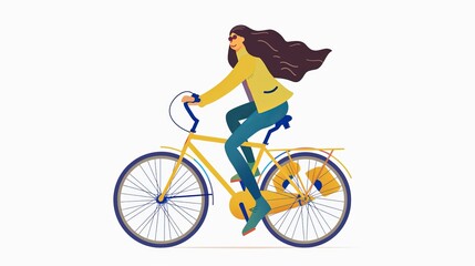 Obraz premium Simpleflat design illustraton of a woman riding a bike. White background