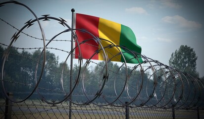 Barbed wire fence and flag of Guinea - 3d illustration