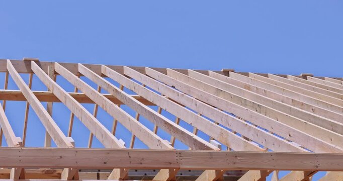 Roofing timber truss frame was installed as part construction of a house under construction