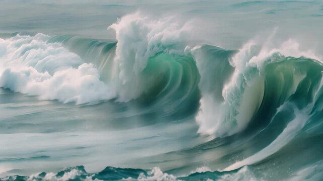 A powerful wave in the ocean with powder blue hues, ebbing and flowing gracefully, Peaceful waves of powder blue ebbing and flowing