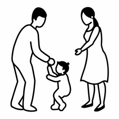 Mom and Dad Playing with Child silhouette vector illustration on white Background