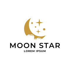 Vector logo a silhouette image of a crescent moon with stars.