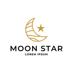 Vector logo a silhouette image of a crescent moon with stars.