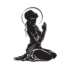 Woman Praying Illustration. Woman Praying Silhouette Vector Art, Icons, and Graphics isolated on white