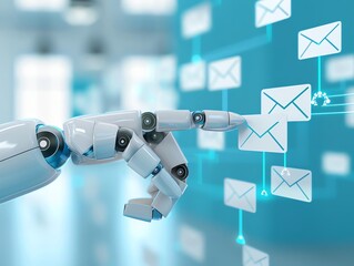 Email Automation  A robotic arm pressing a Send button