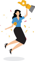 Employee of the month great manager or success staff winning award staff appreciation or best office worker concept success businesswoman manager celebrating employee award on big thumb up symbol