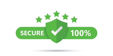 100% secure icon in flat style. Privacy guarantee vector illustration on isolated background. Safety risk sign business concept.