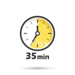 35 minutes on stopwatch icon in flat style. Clock face timer vector illustration on isolated background. Countdown sign business concept.