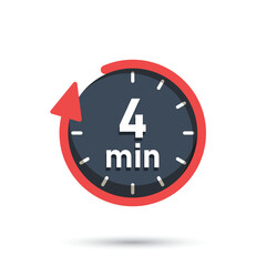 4 minutes on stopwatch icon in flat style. Clock face timer vector illustration on isolated background. Countdown sign business concept.