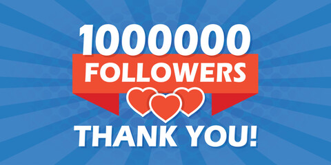 Thank you 1000000 followers icon in flat style. Subscription amount vector illustration on isolated background. 1m follower sign business concept.