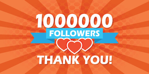 Thank you 1000000 followers icon in flat style. Subscription amount vector illustration on isolated background. 1m follower sign business concept.