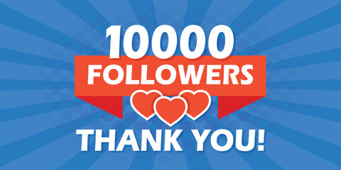 Thank you 10000 followers icon in flat style. Subscription amount vector illustration on isolated background. 10k follower sign business concept.